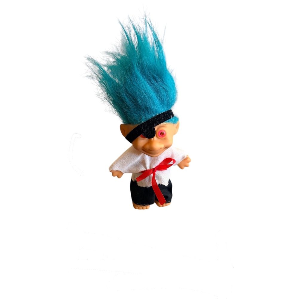 Vintage 1990's Troll Doll~ Pirate, Blue Hair,‎ Pink/Red Eyes Collectable